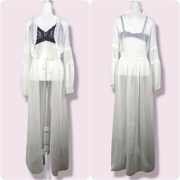 Other - Cottagecore Sheer Long White Open Front Robe: Small
